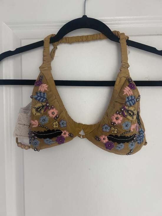 Free People Other - Free People Calla Embellished Mesh Triangle Bralette in Mustard Yellow